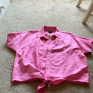 INC International Concepts Pink Tie-Front Blouse